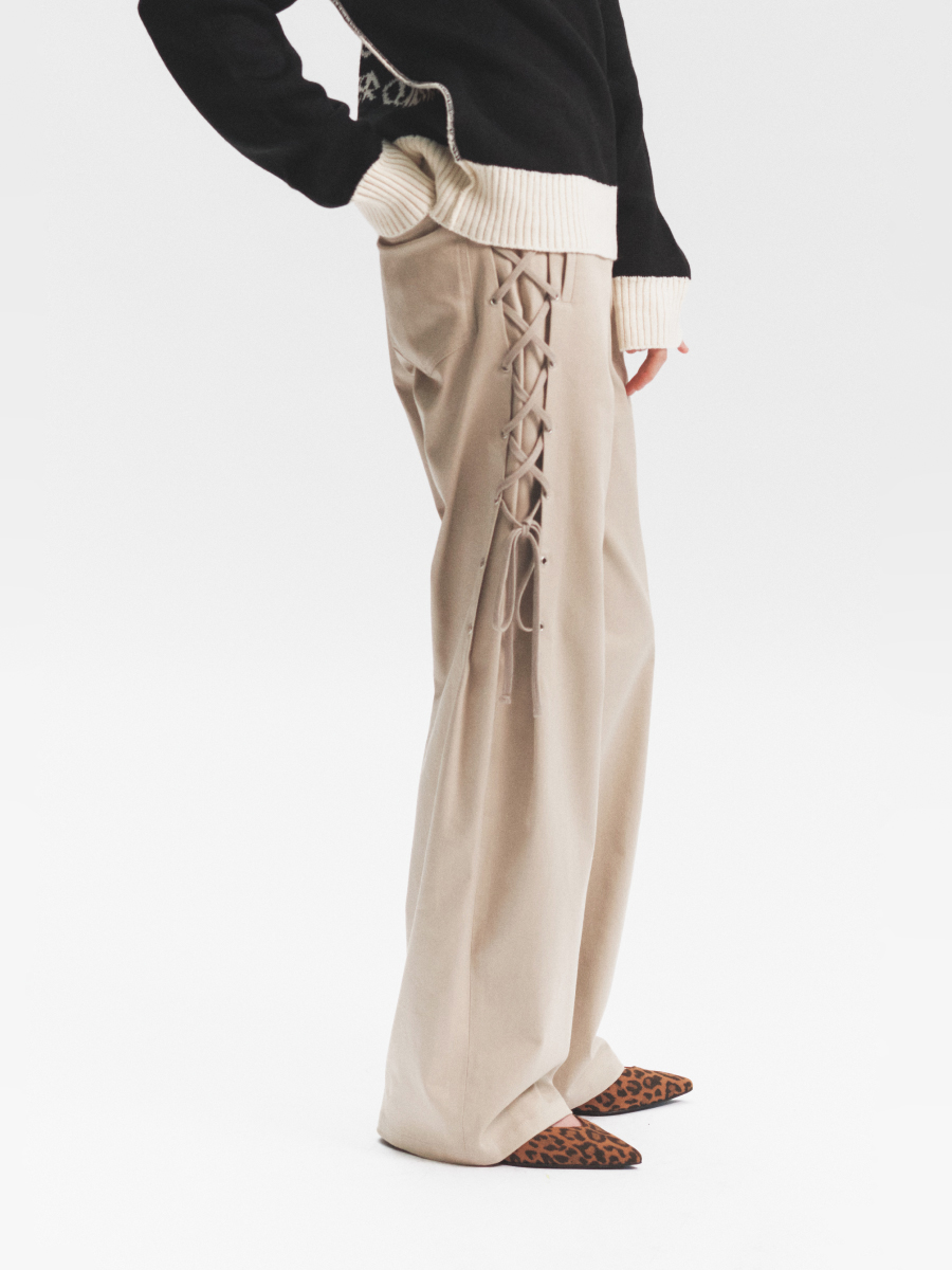 Side Lace-Up Trousers (Beige)
