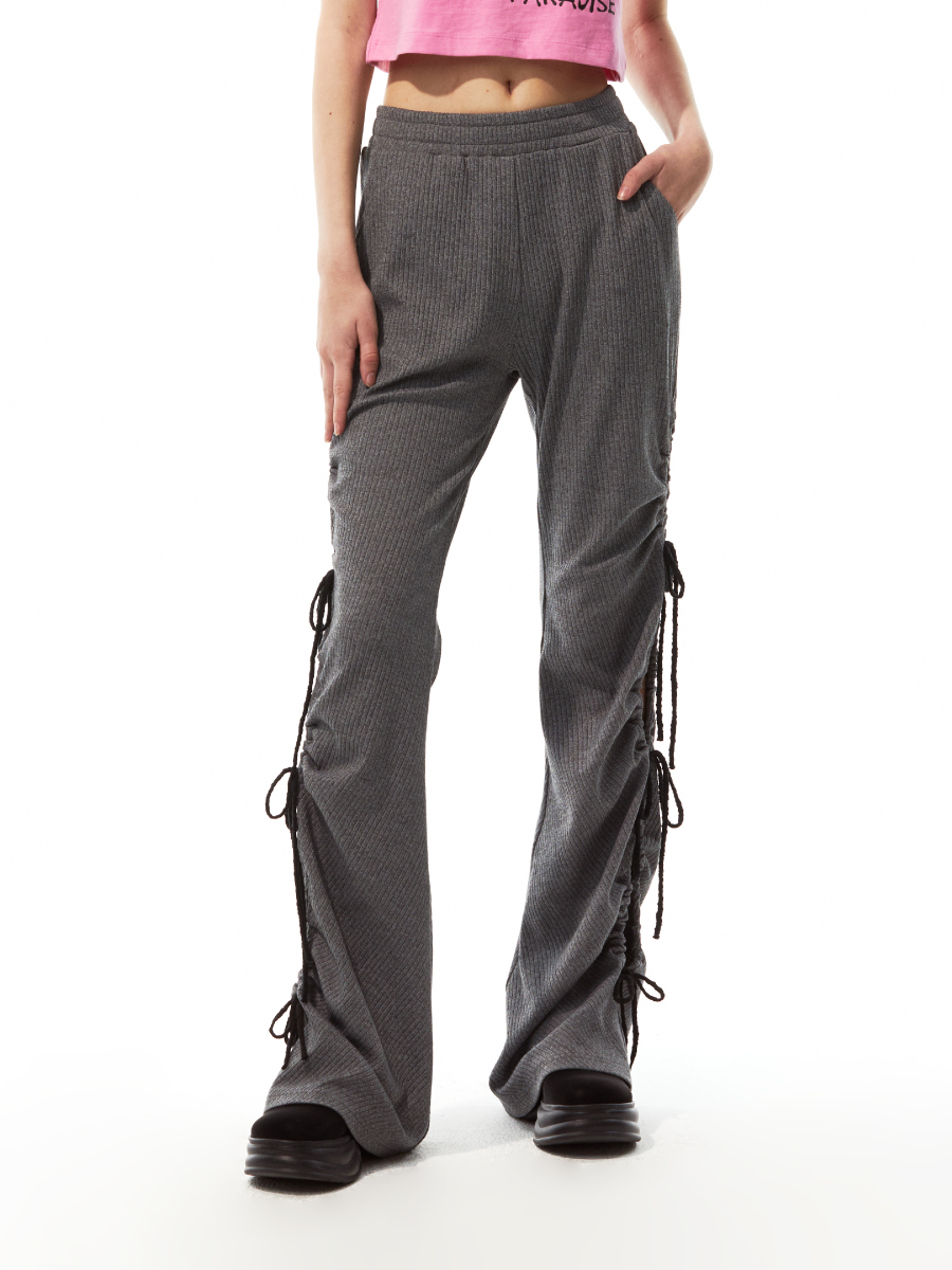 Open-Side Ribbed Pants (Charcoal)