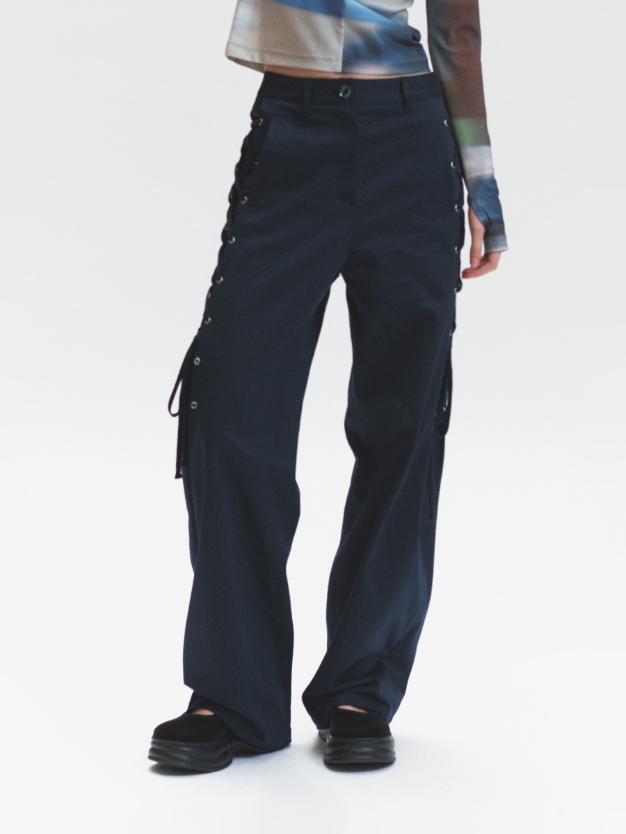 Side Lace-Up Trousers (Navy)