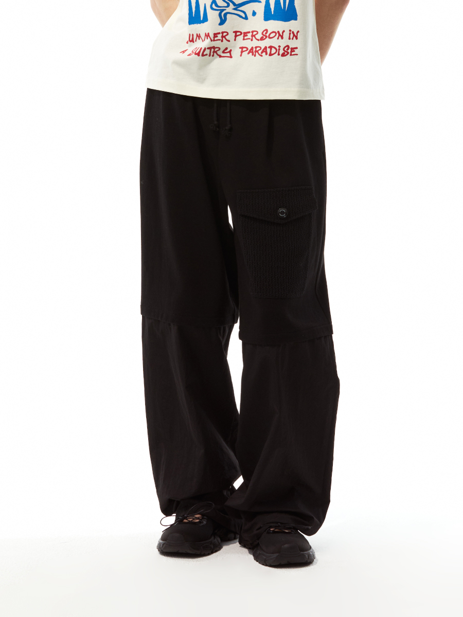 Crocheted Pocket Contrast Pants (Black)