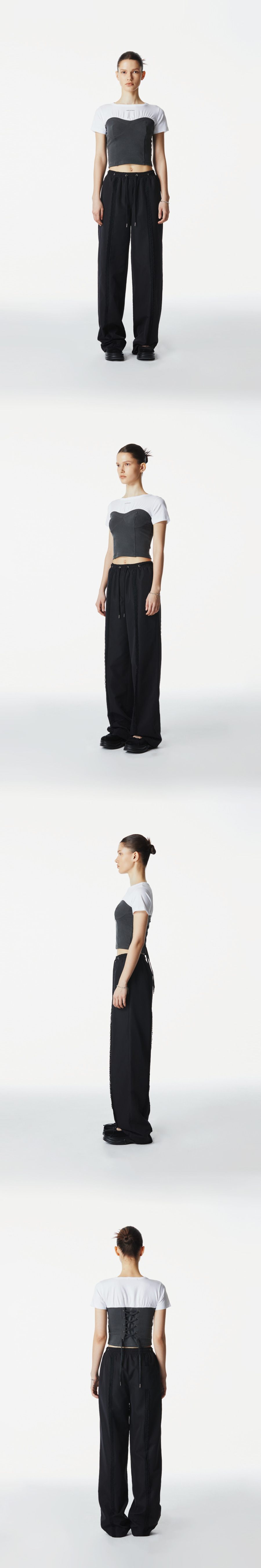 Corset Layered T-Shirt (Charcoal) - 3/80 THREE TO EIGHTY