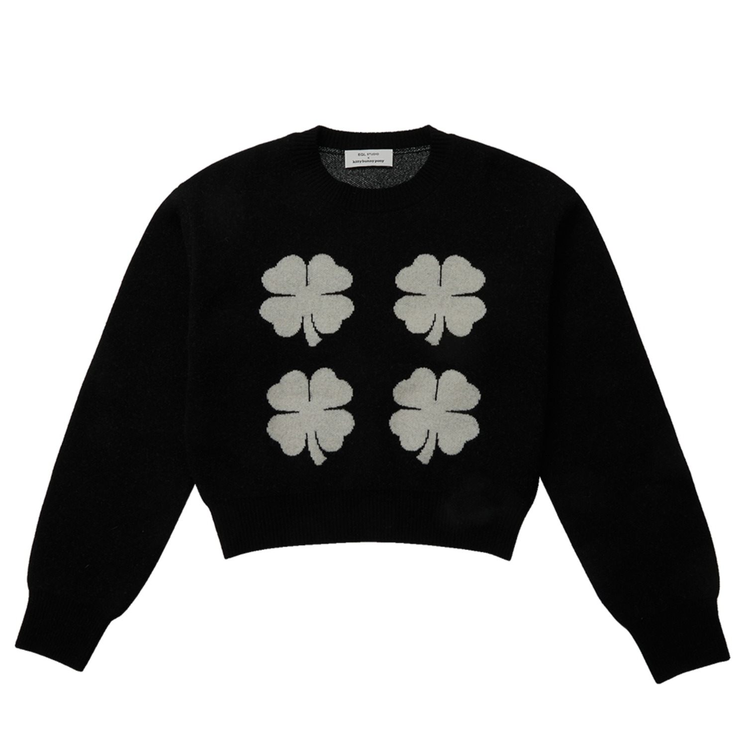 KBP X EQL STUDIO Big Lucky Clover Cashmere Blended Crop Sweater
