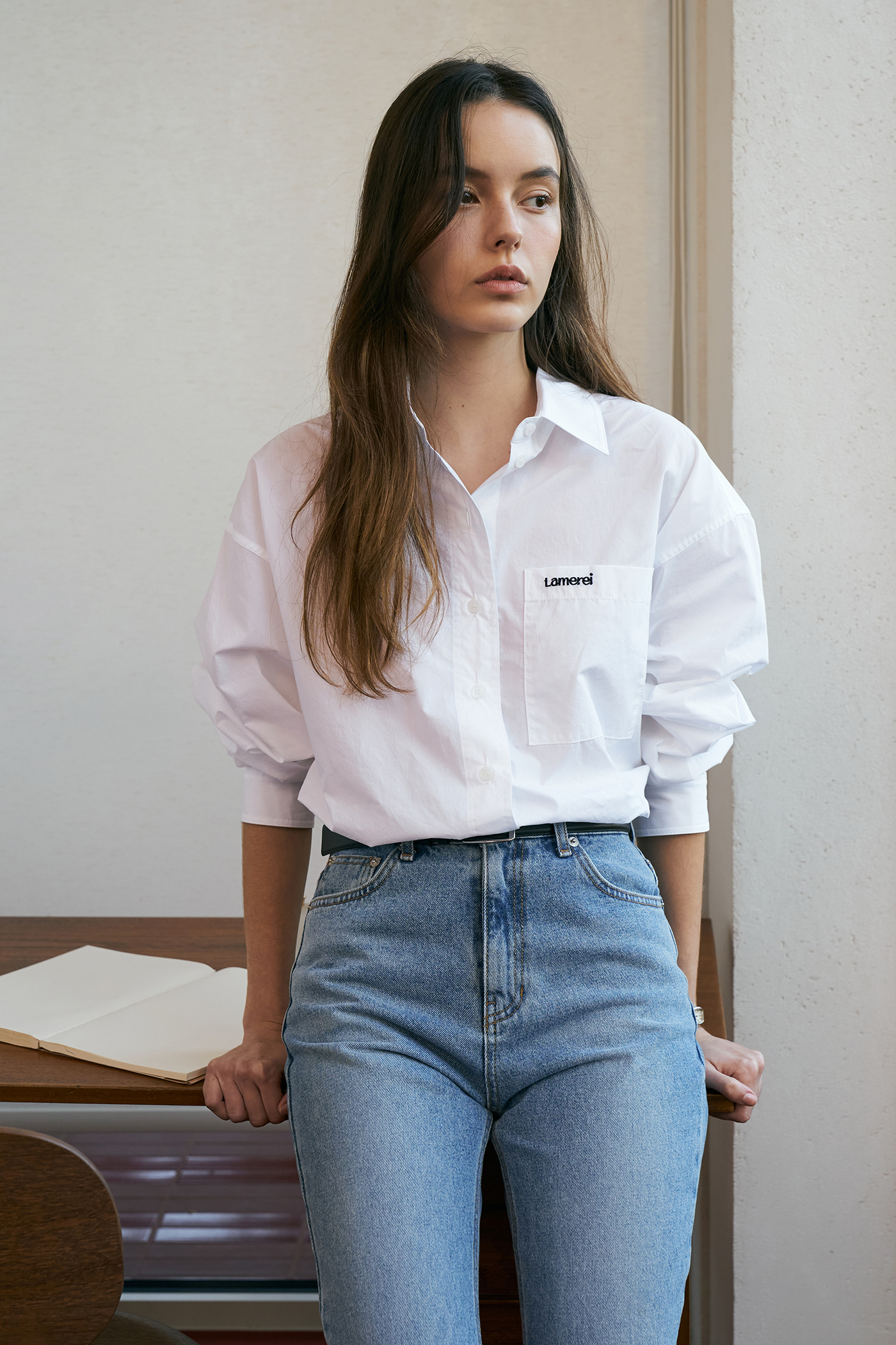 Solid Embroidery Shirt[LMBDSPSH301]-Pure White