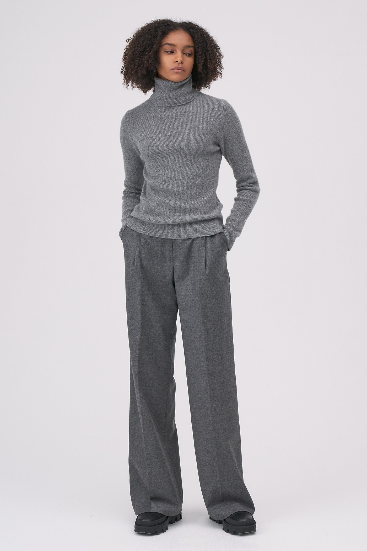 Wool One Tuck Pants[LMBBWIPT203]-Charcoal