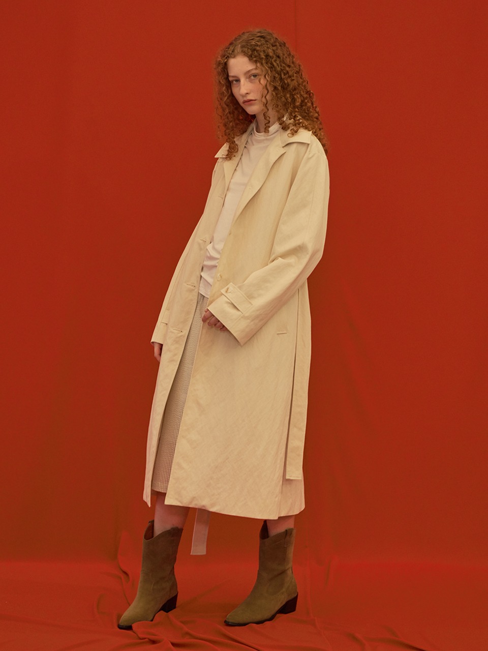 Rayon Long Trench Coat Ivory