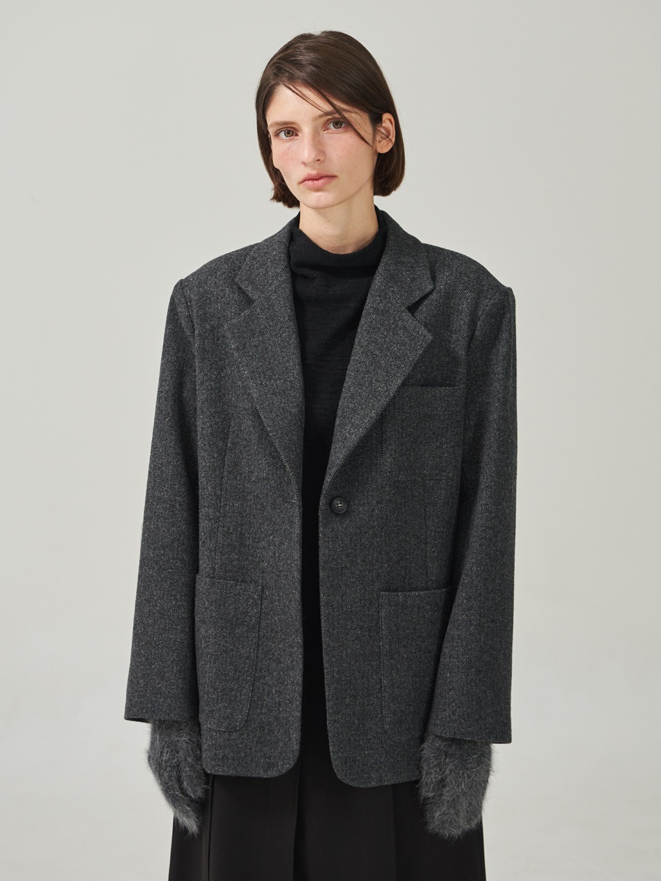 herringbone Wool Jacket Charcoal Gray