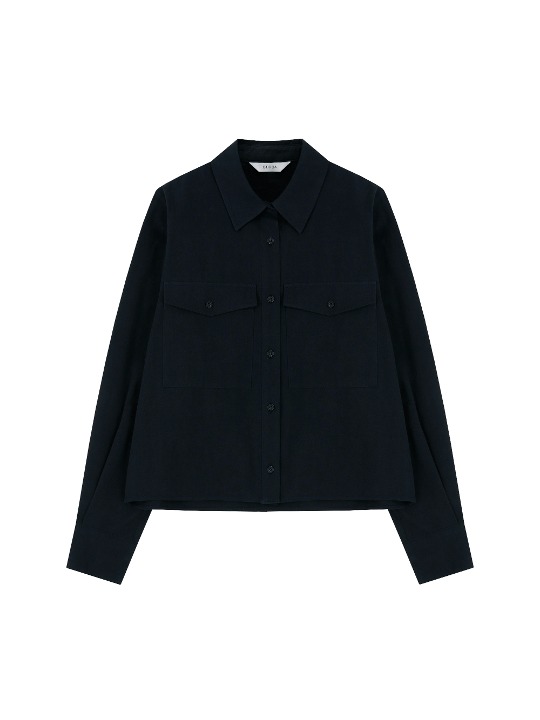 [Exclusive] Pocket Cropped Shirt Navy