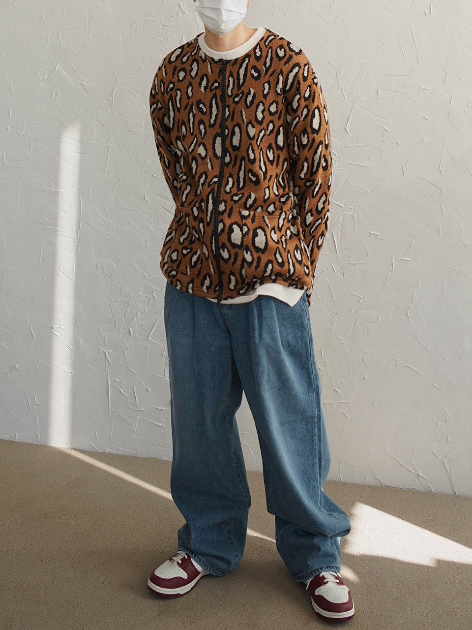 leopard round zip cardigan (2color)