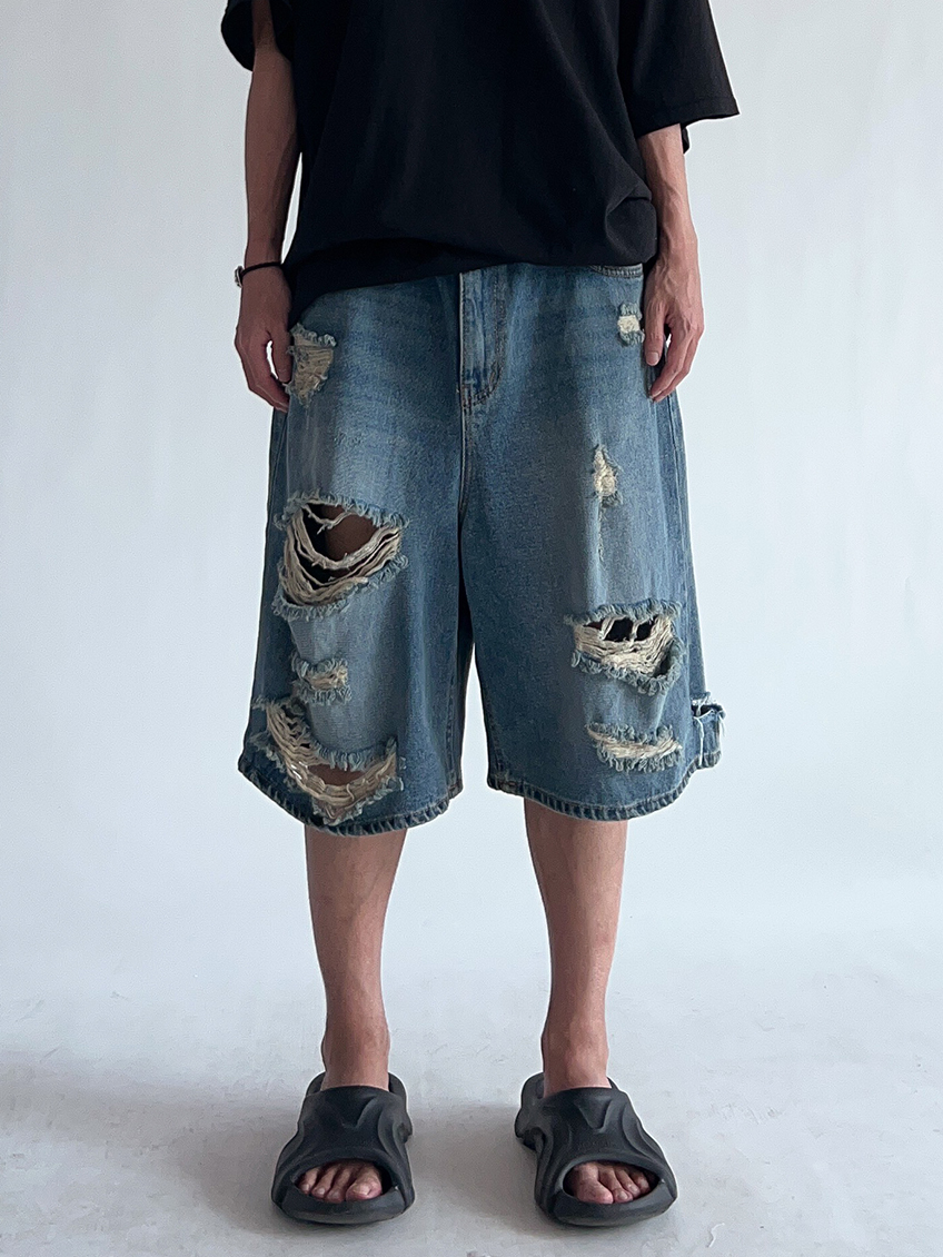 lost destroyed bermuda jeans (2color)