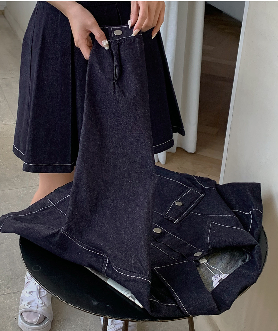 リリエンコ (色移り防止) デニムジャケット＆バックゴムプリーツスカートセット