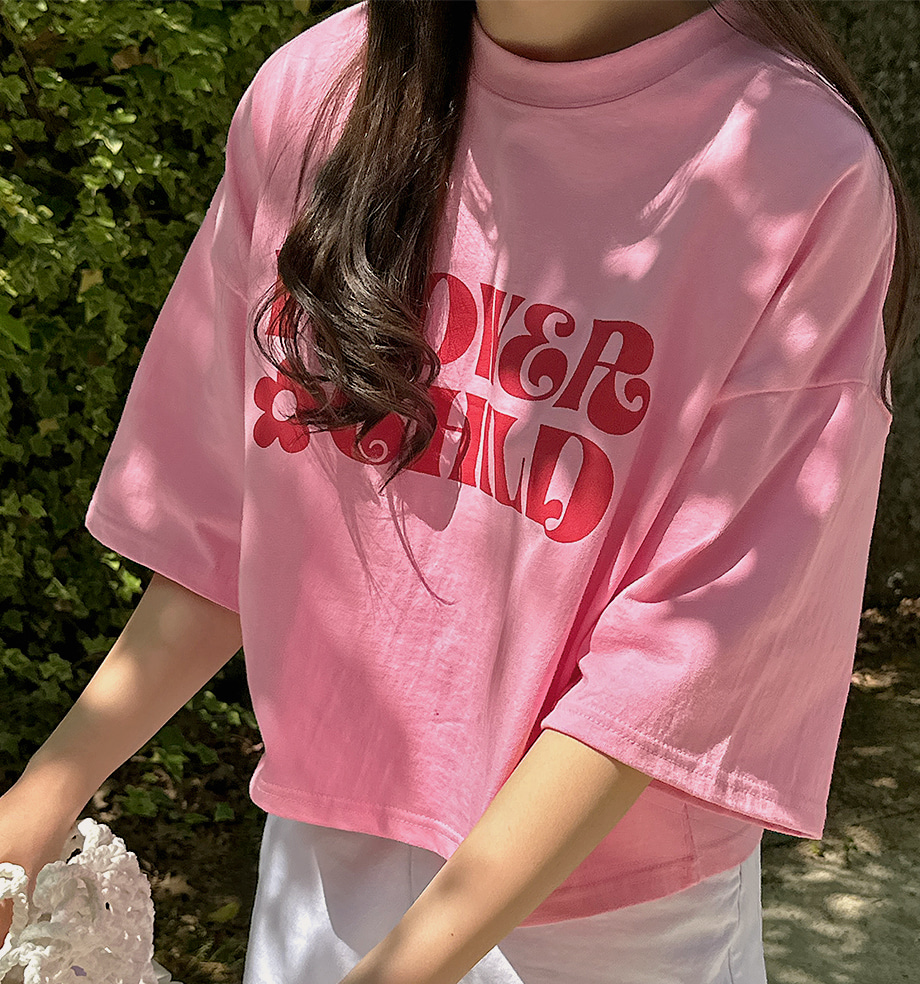 リリエンコ バイカラープリントセミクロップド半袖Tシャツ