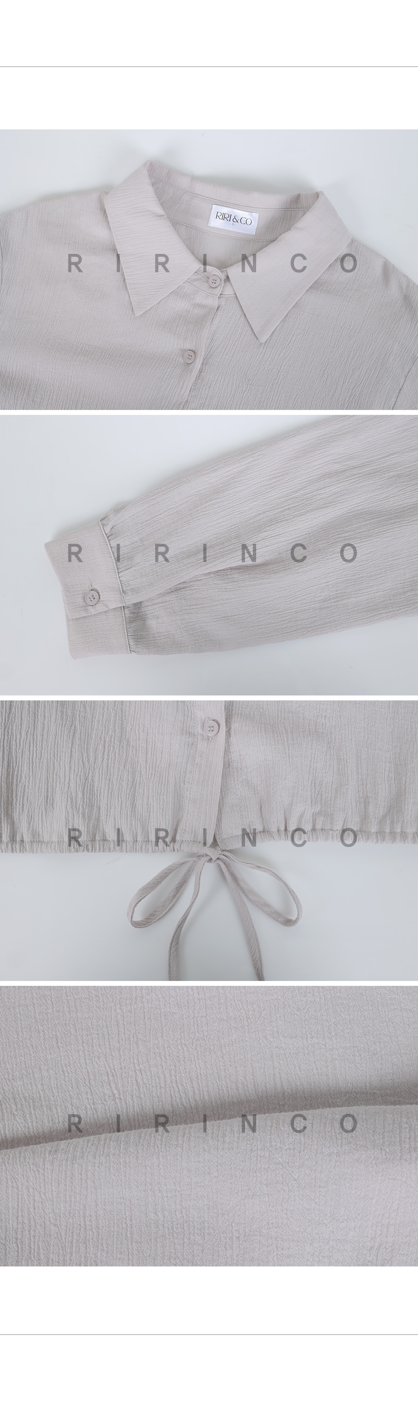 RIRINCO リンクル裾ストリング付きセミクロップドシャツ