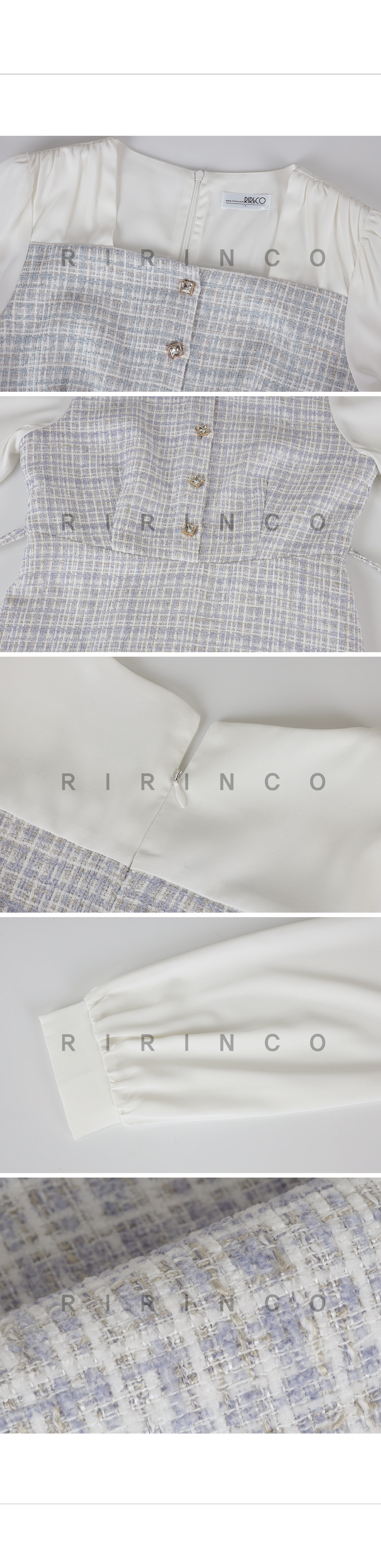 RIRINCO [ミニ丈/ロング丈] ツイード配色バックリボンワンピース