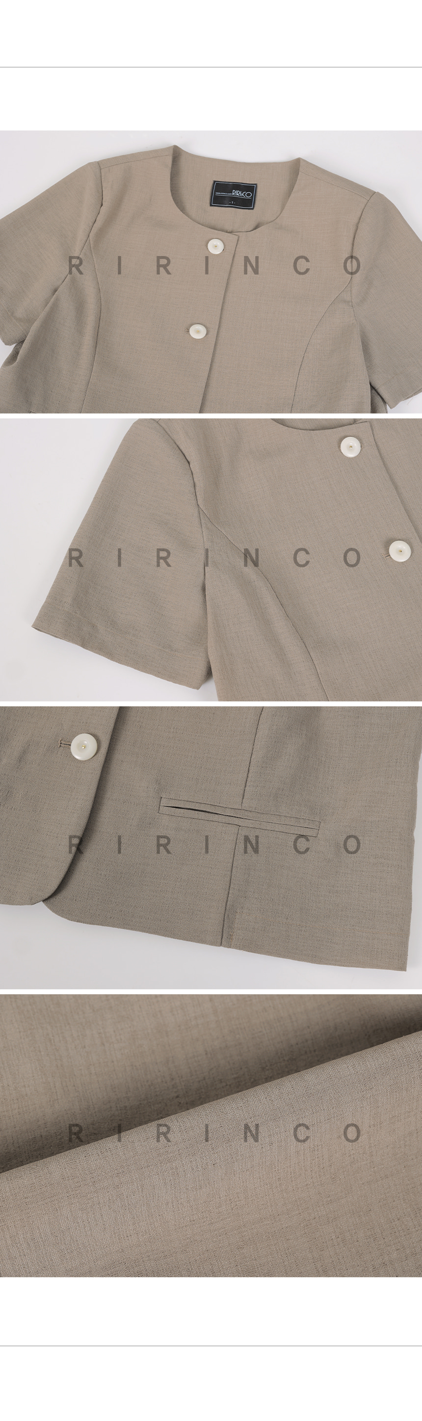 RIRINCO ラウンドネックセミクロップド半袖ジャケット