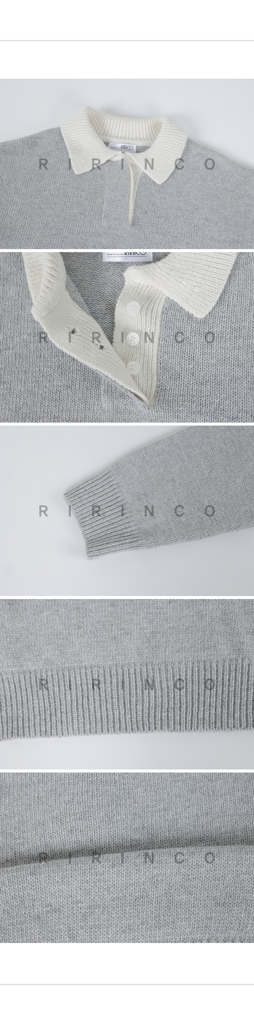 RIRINCO ウール配色オープンカラーニット