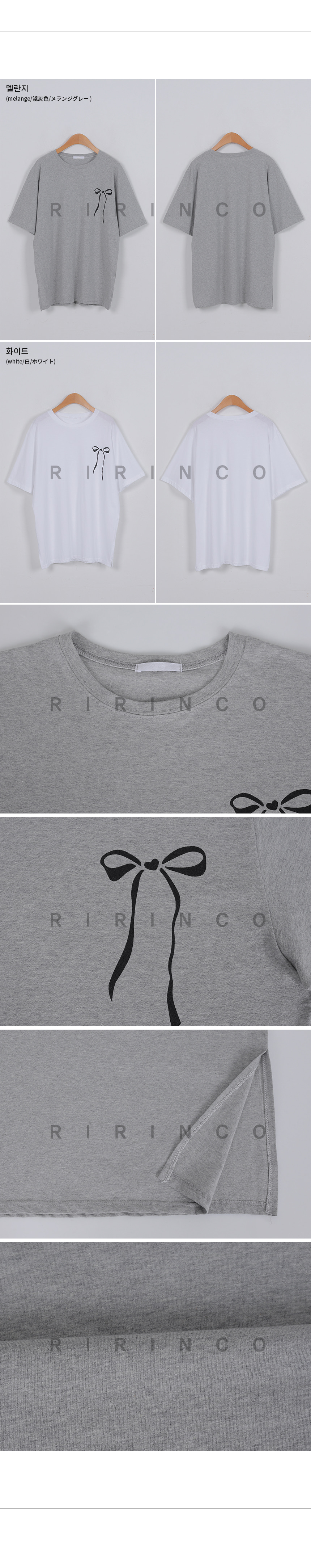 RIRINCO リボンプリント半袖ラウンドネックTシャツ
