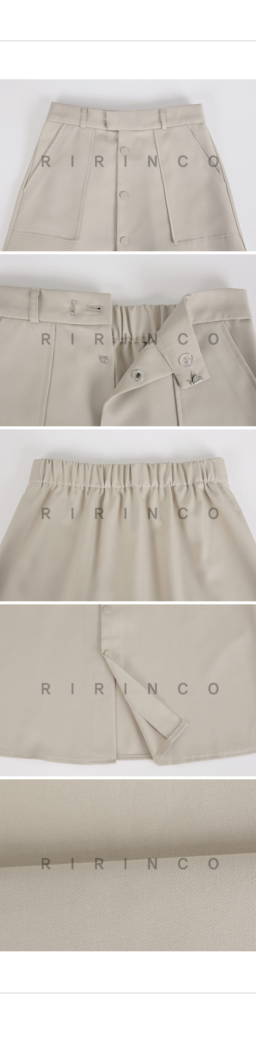 RIRINCO ポケット後ろゴムスナップボタンロングスカート 