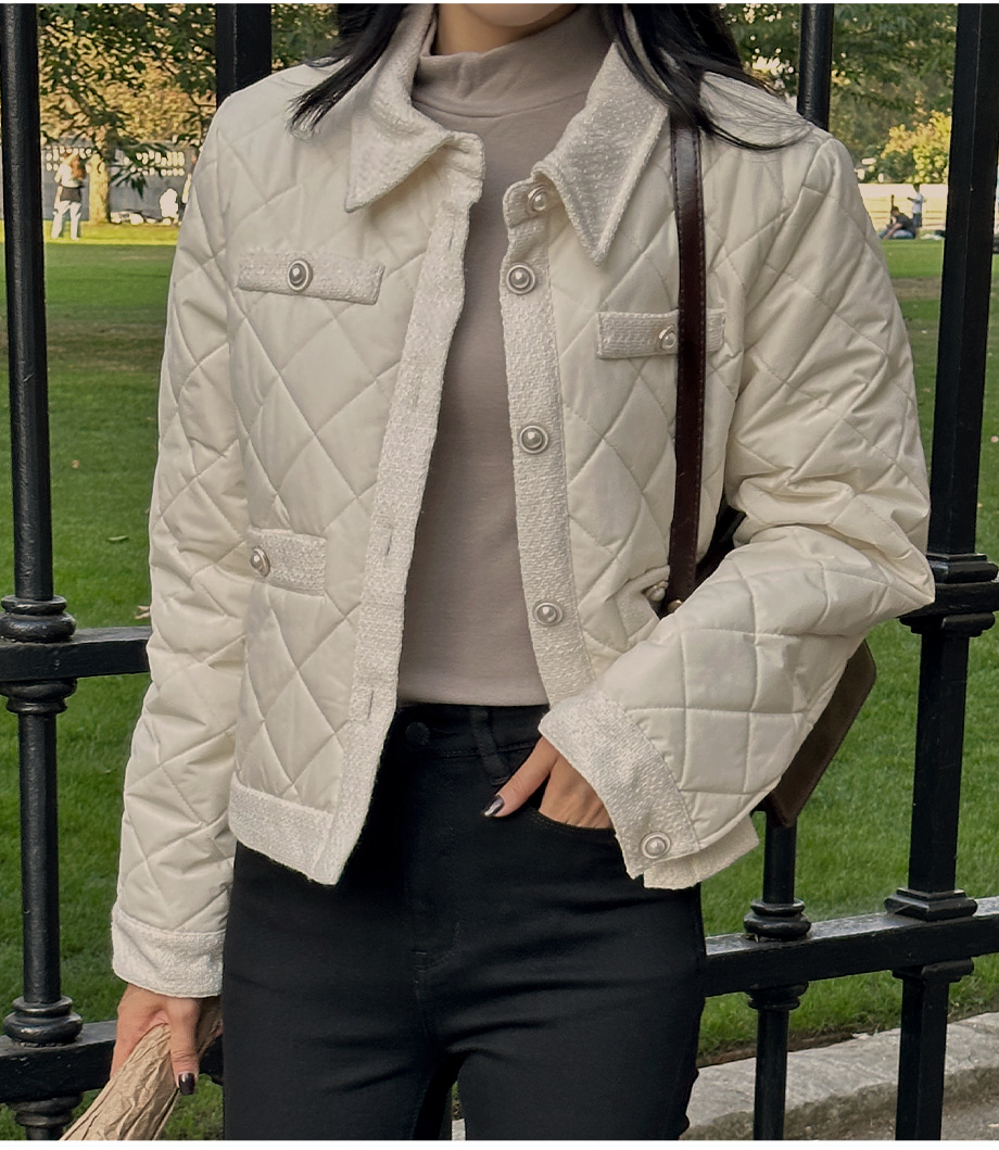 リリエンコ キルティングツイードバイカラーカラーネックジャケット