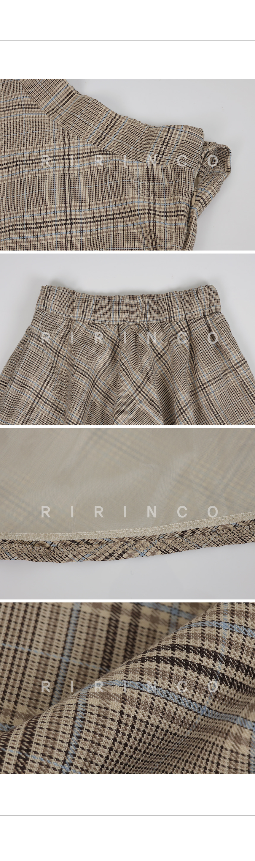 RIRINCO ブラウンチェックフレアスカート
