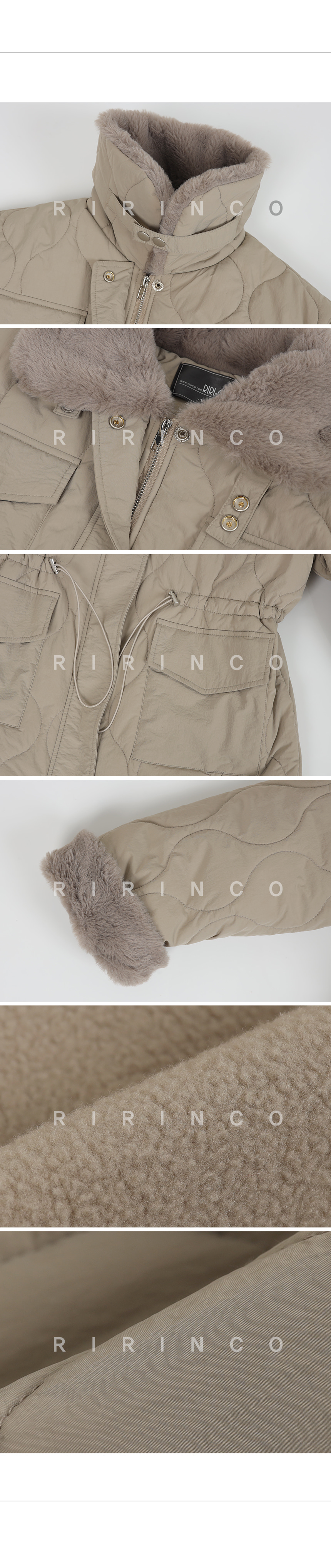 RIRINCO ファーカラーキルティングダウンジャケット