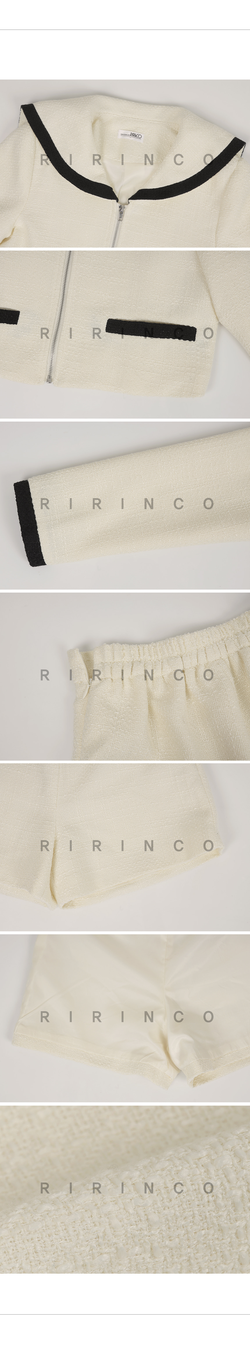 RIRINCO ツイードセーラーカラークロップドツーピースジャケット