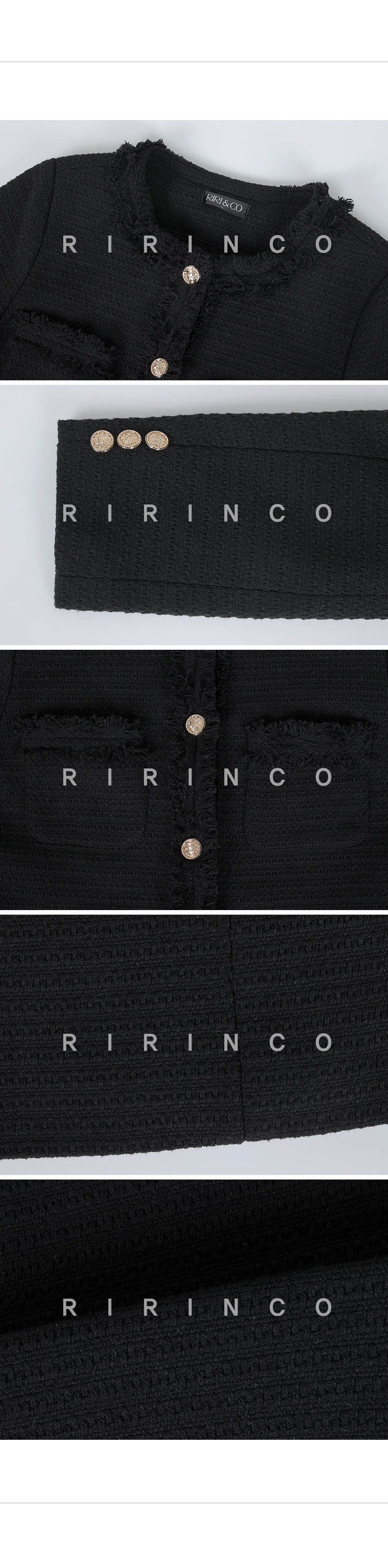 RIRINCO ツイードラウンドネッククロップドジャケット