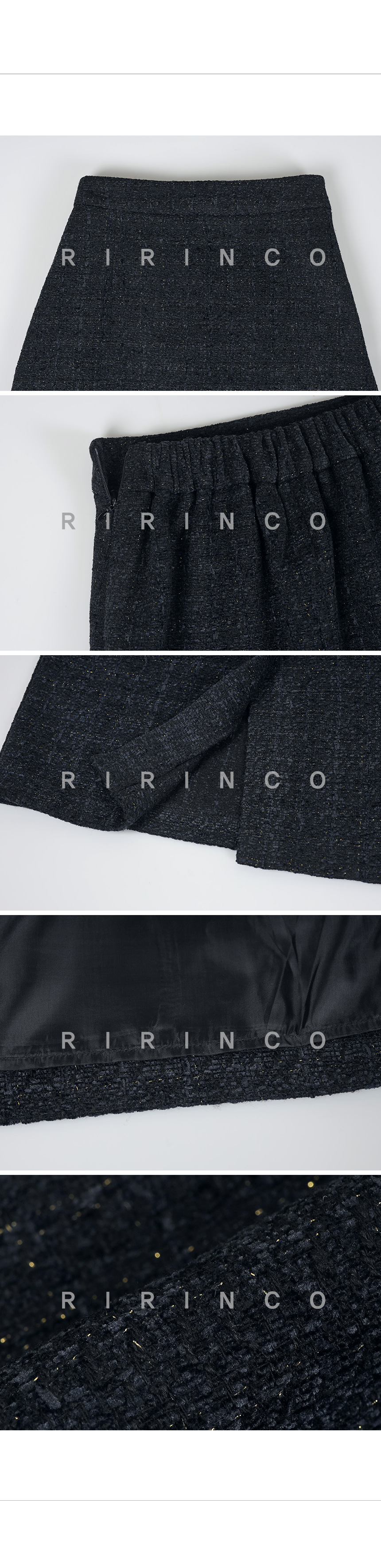 RIRINCO ツイードツーピースバックゴムスリットロングスカート
