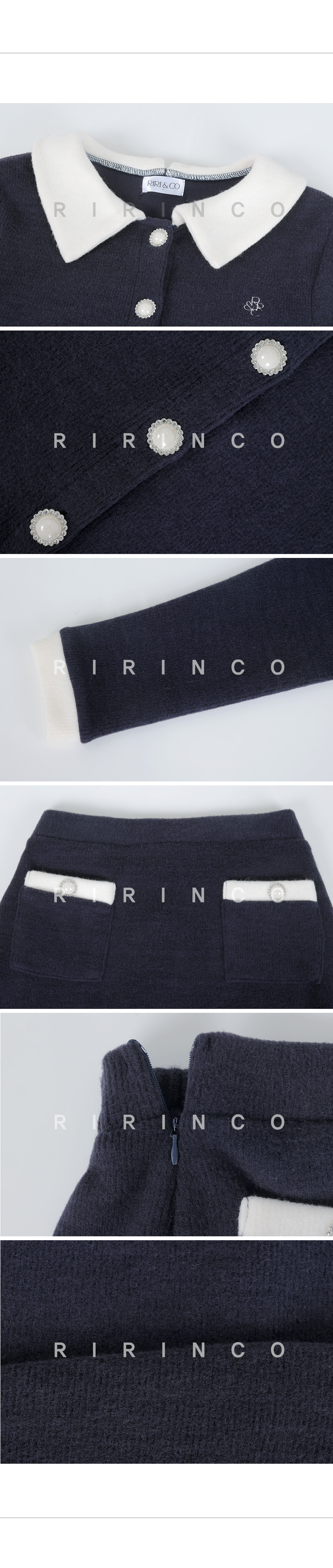 RIRINCO 表起毛配色カラーカーディガン＆ミニスカートセット