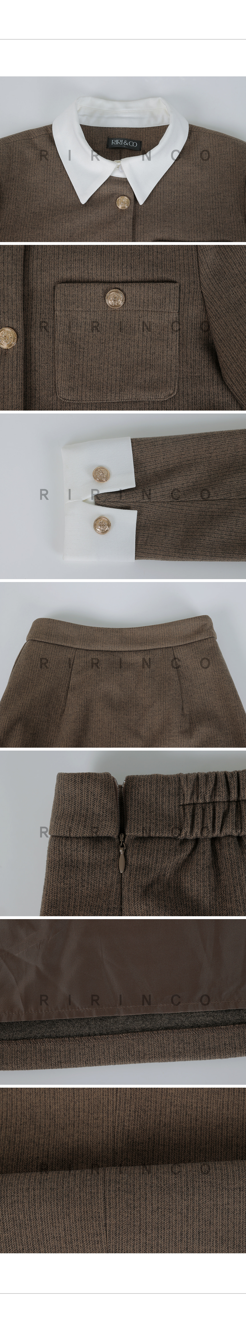 RIRINCO 表起毛バイカラージャケット＆後ろゴムスカートセット