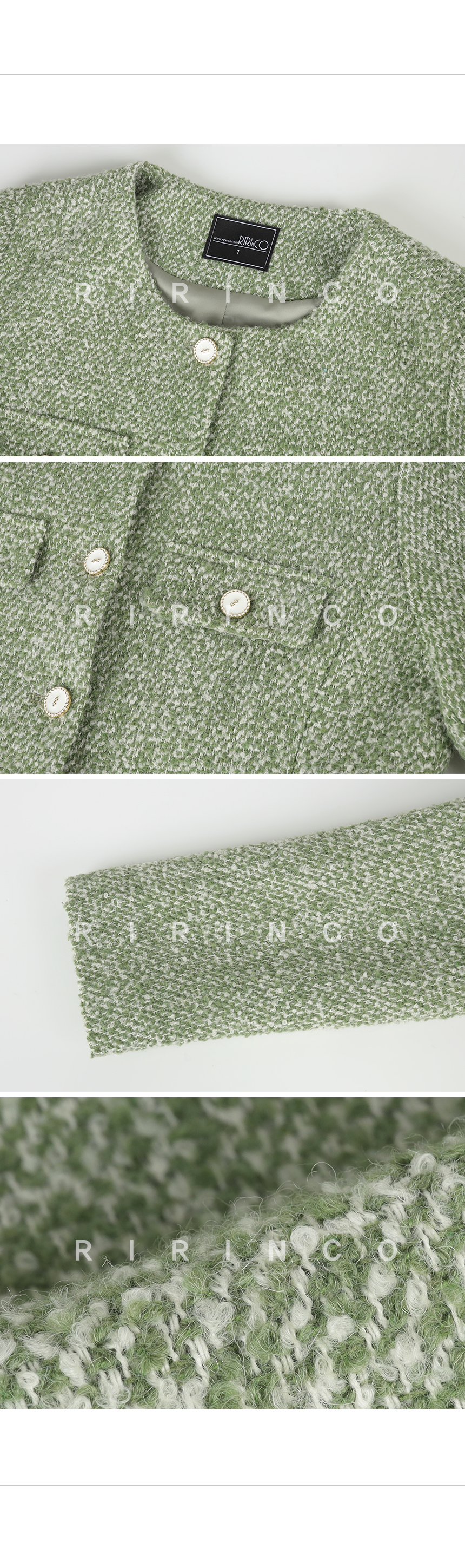 RIRINCO ウールツイードセミクロップドジャケット