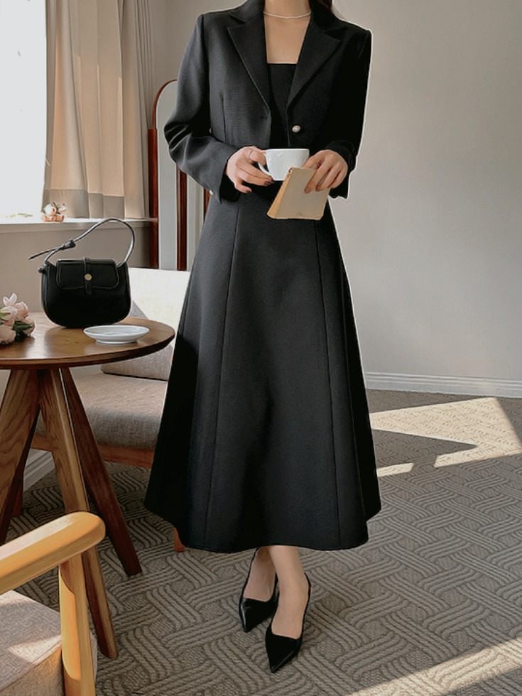 ツイードクロップドジャケットビスチェロングツーピースセット