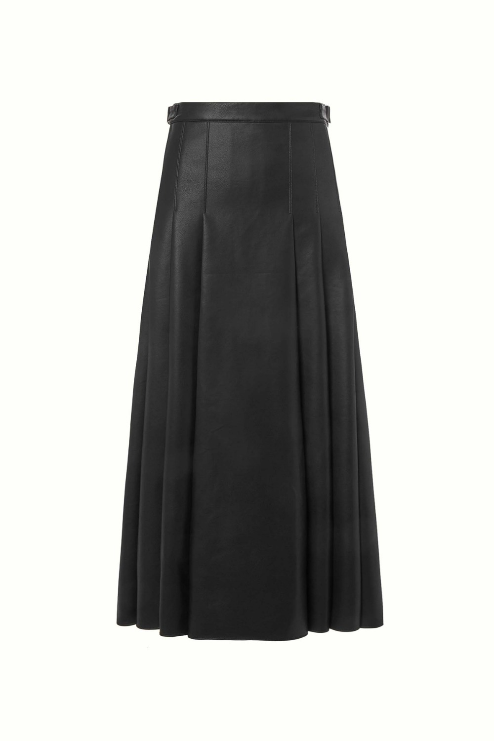 FAUX LEATHER PLEATED LONG SKIRT, BLACK