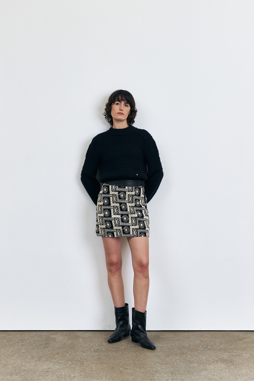 [23FW]Ethnic Lace Layered Mini Skirt, Black