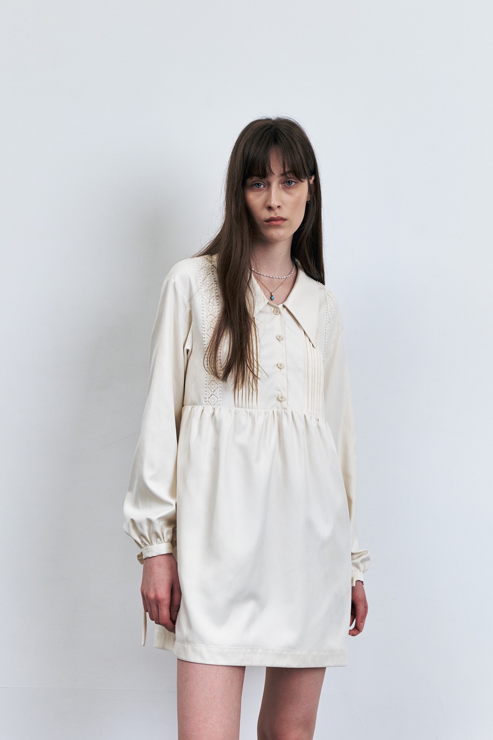 [23FW]Embroidered Mini Shirt Dress, Ivory