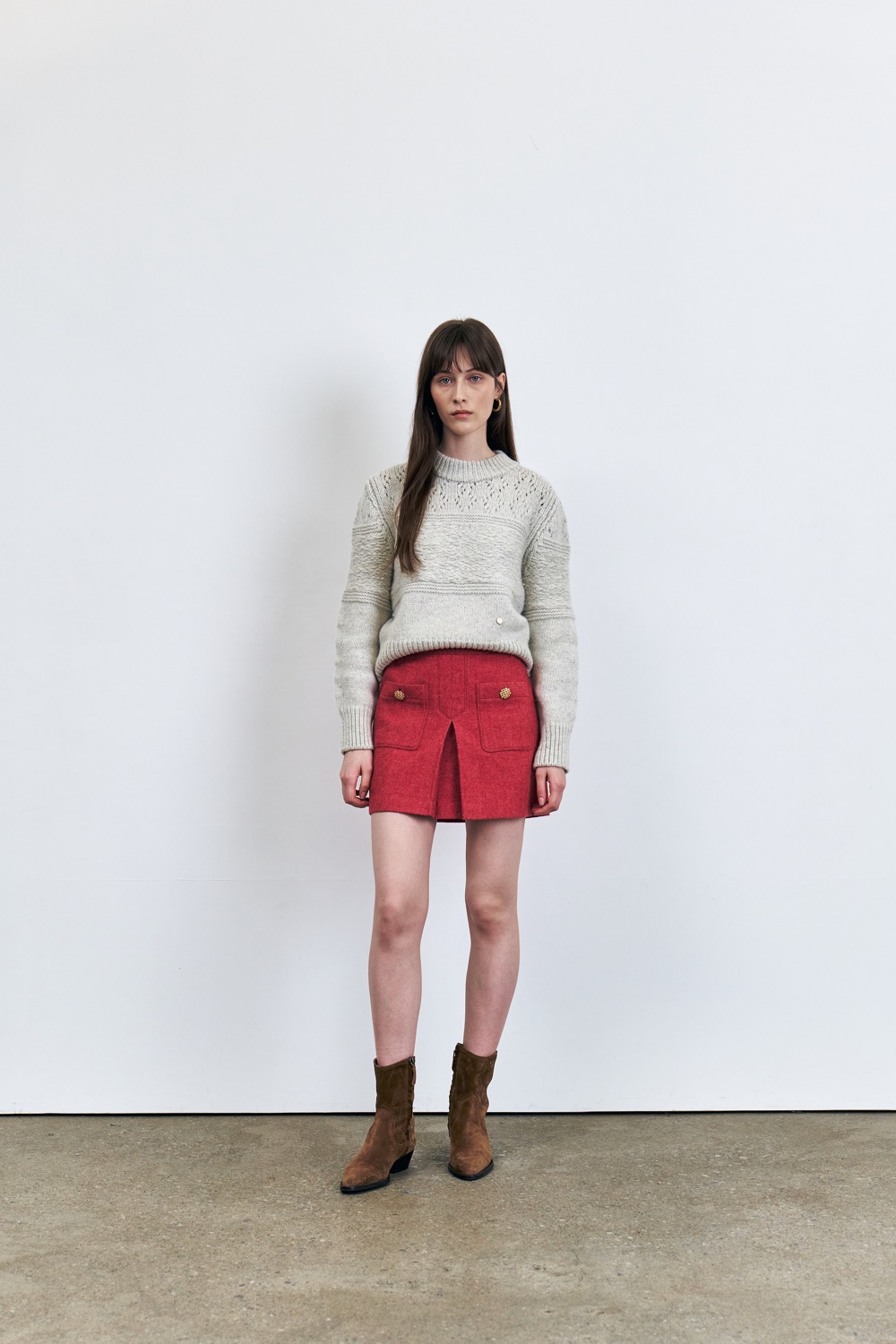 Magenta Wool Pocket Mini Skirt, Coral