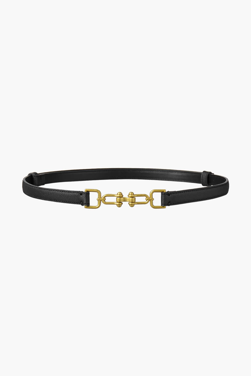 Adjustable Gold Clasp Leather Belt, Black