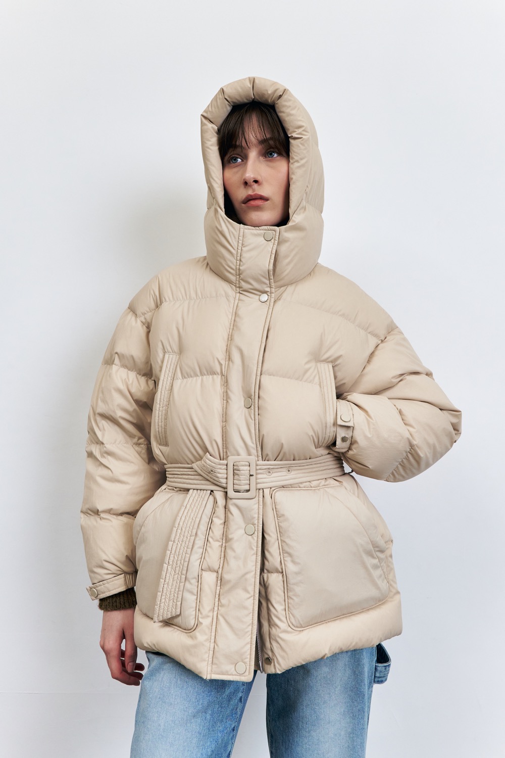 Hooded Quilted Goose Down Jumper , Ivory