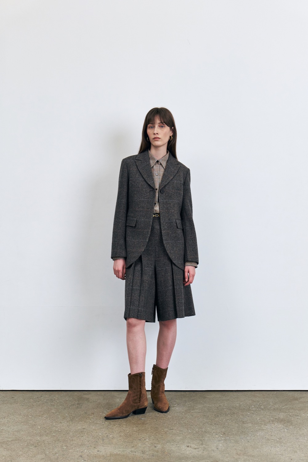 [23FW]One Button Herringbone Wool Jacket, Charcoal