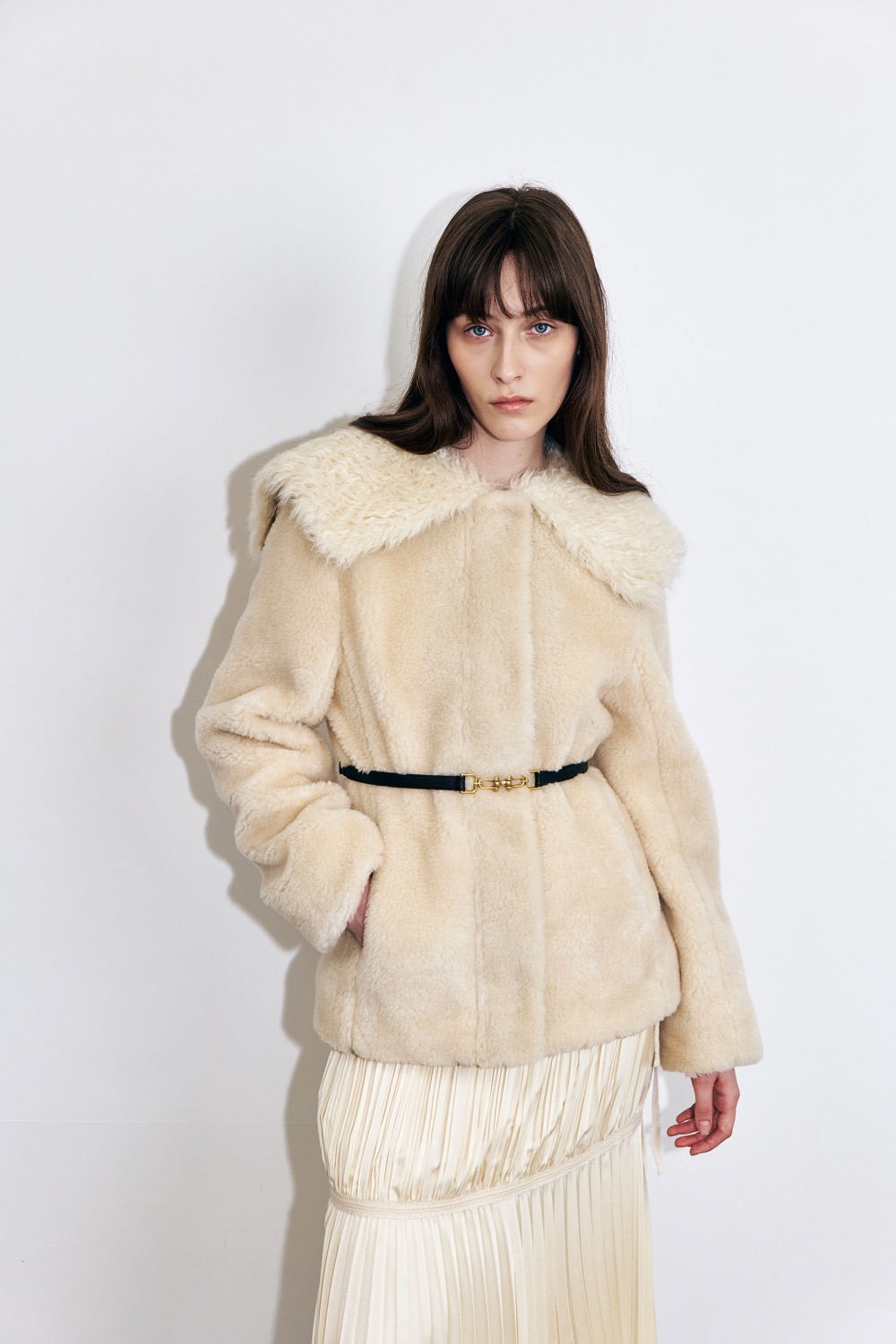 [23FW]Faux Shearling Sailor Collar Coat, Ivory