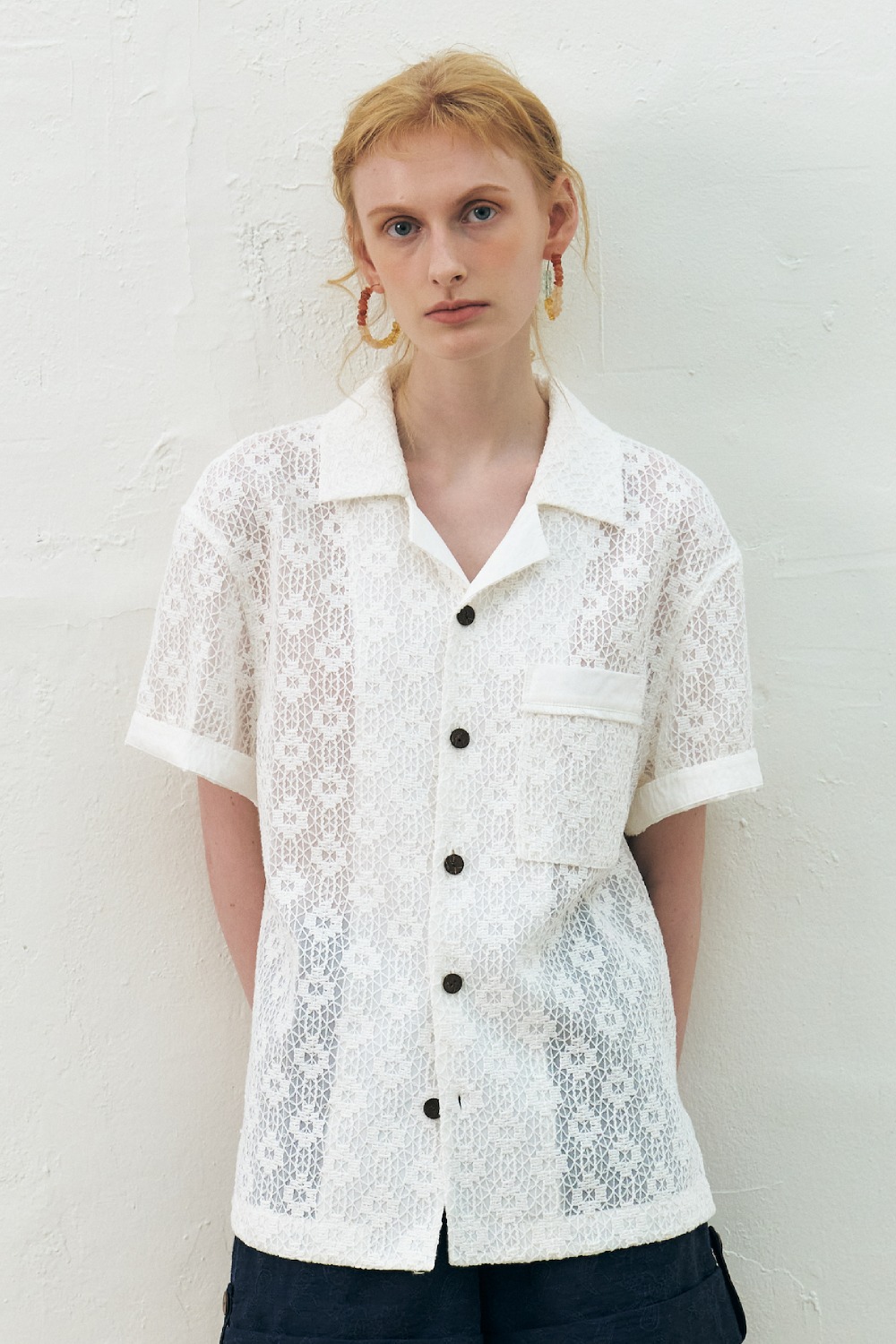 Lace Embroidered Cotton Shirt, White