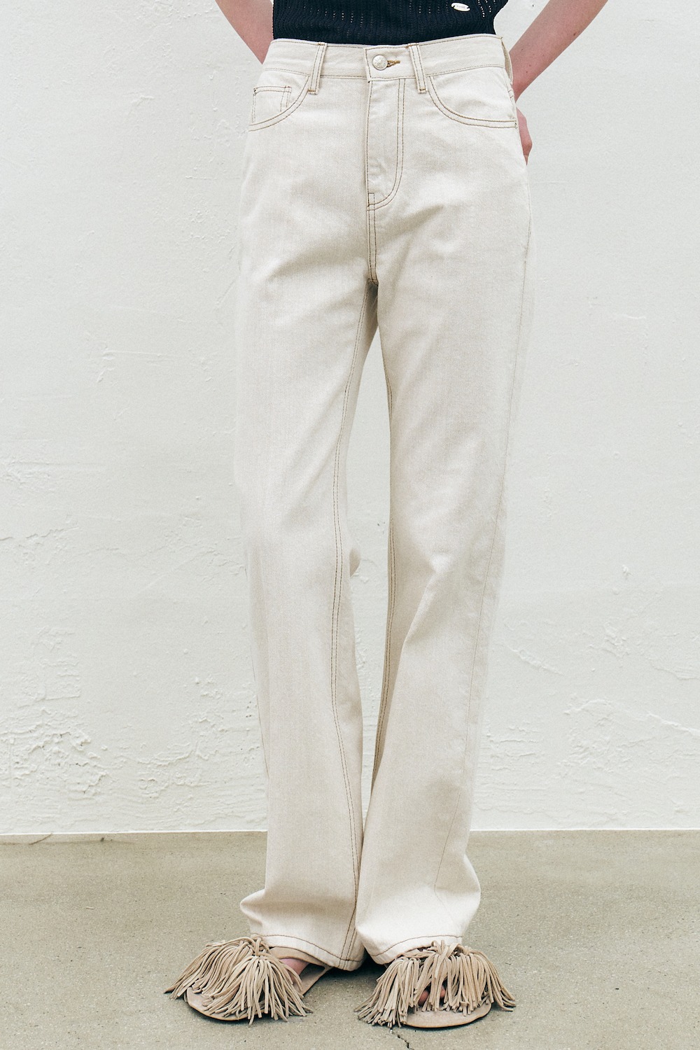 Double-faced Ecru Denim Pants, Ivory