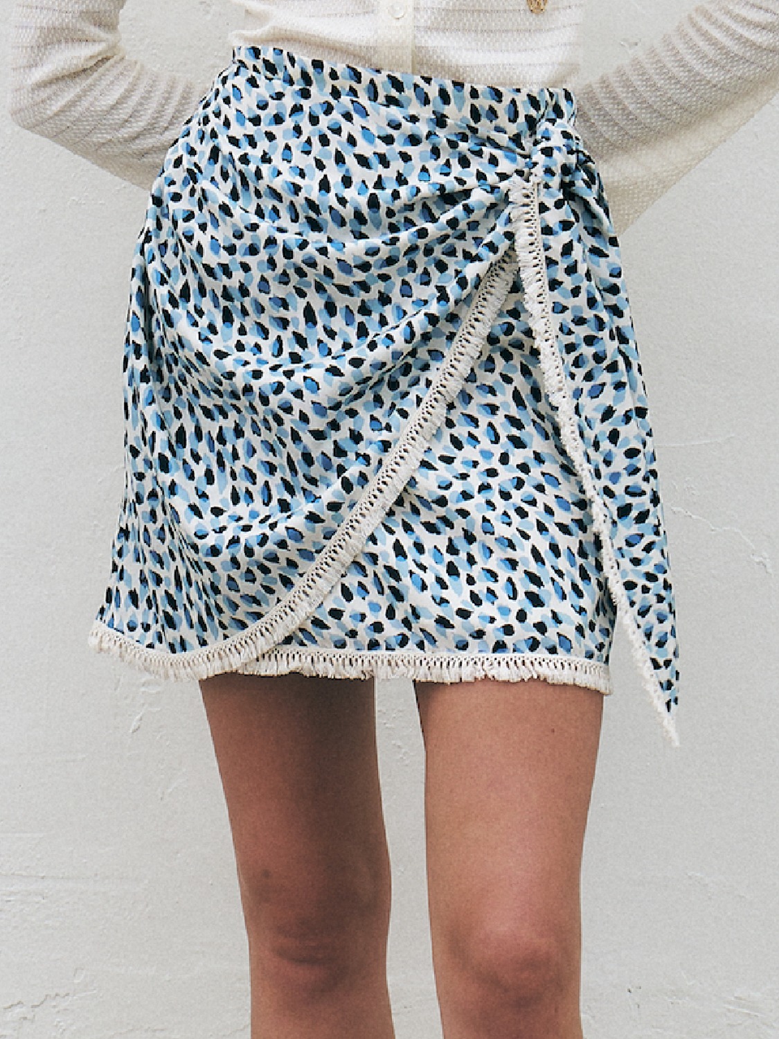 Printed Wrap Mini Skirt, Blue