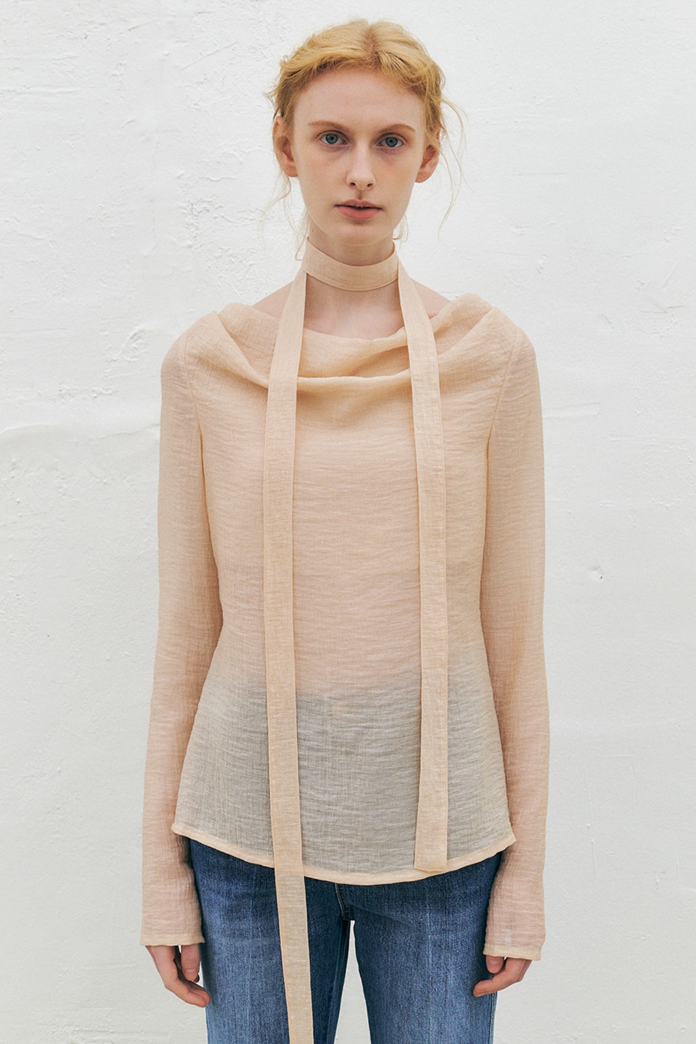 [1st Re-order] Tencel Cowl-Neck Blouse, Peach