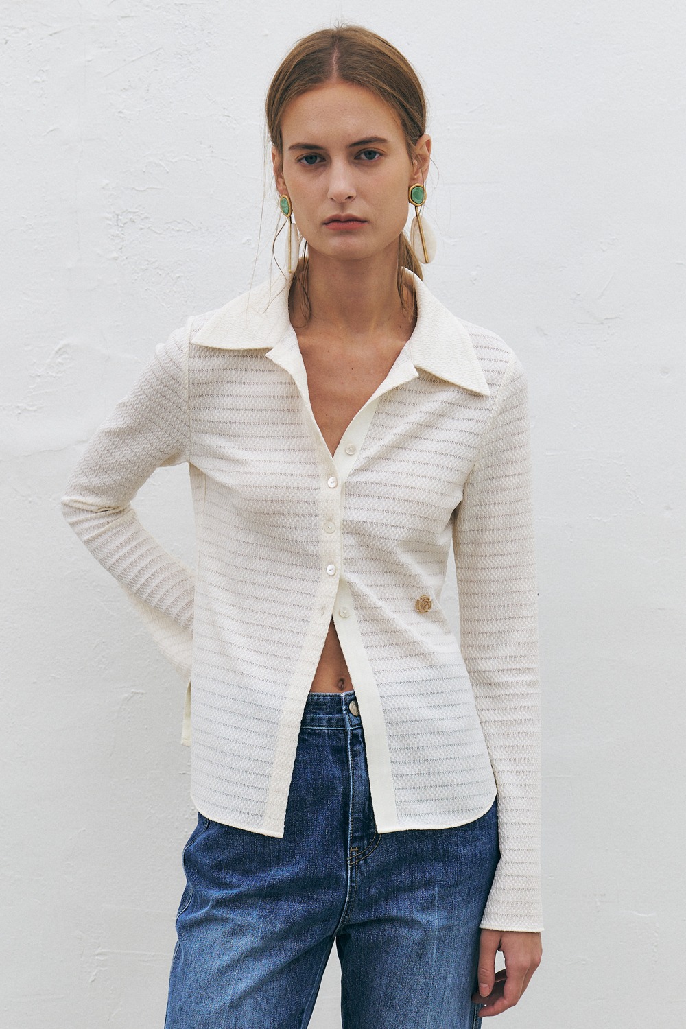 [1st Re-order] Crinkled Fitted Shirt, Ivory