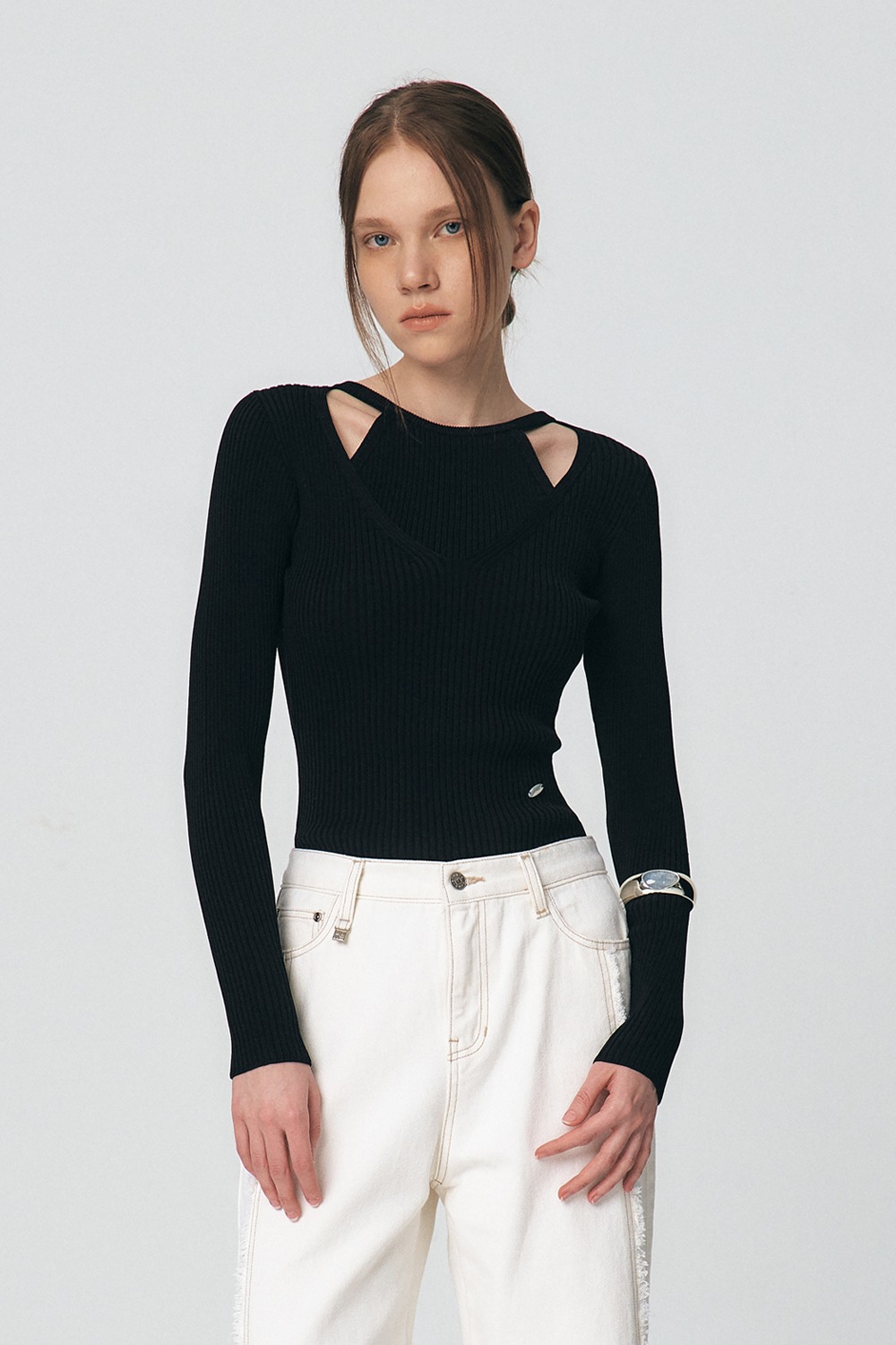 2nd Re-order] Halter Layering Tencel Sweater, Black - KUME