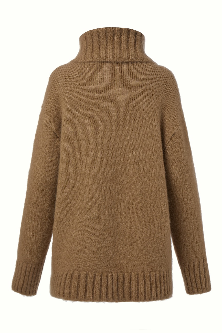 OVERSIZED SOFT MOHAIR SWEATER WITH NECK WARMER, BEIGE