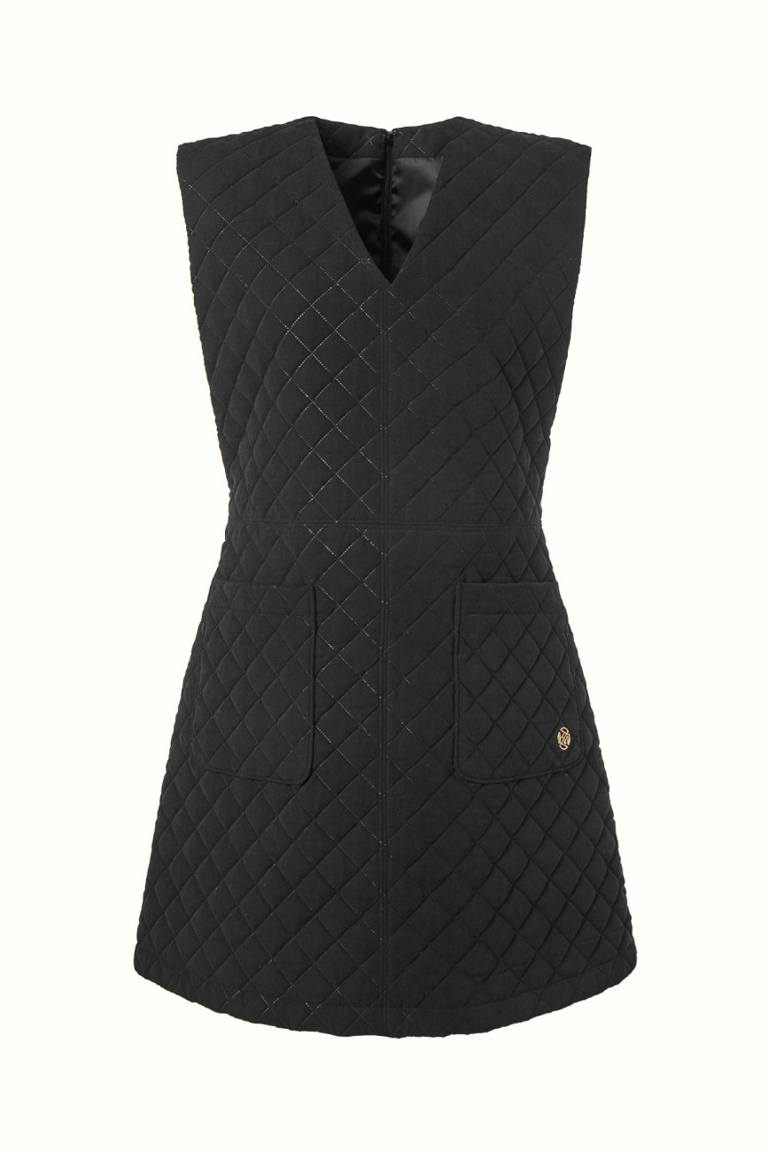 QUILTED MINI DRESS, BLACK