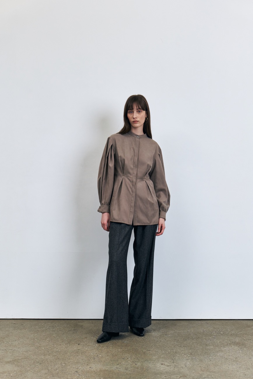 [23FW]Box Pleated Soft Volume Blouse, Taupe