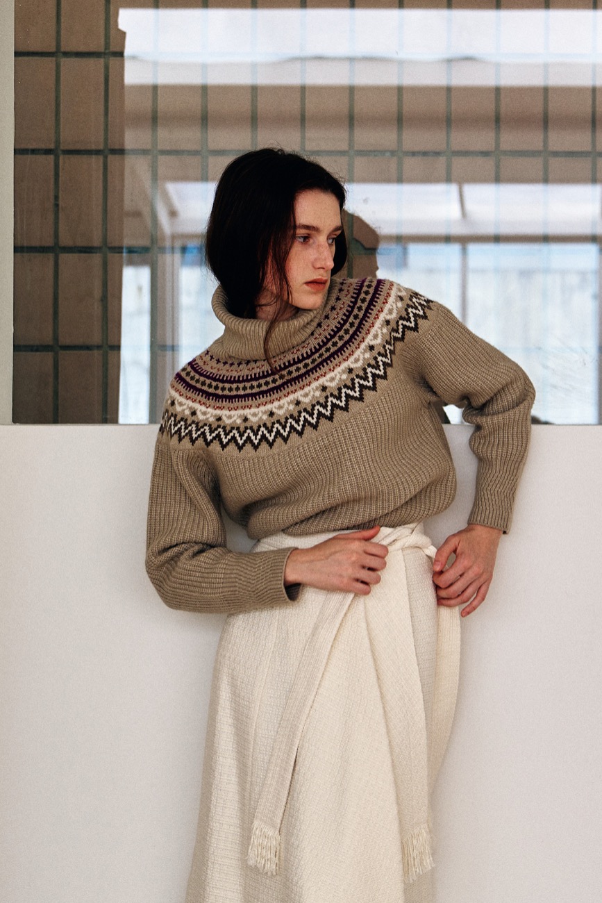 Nordic Turtleneck Wool Sweater, Beige