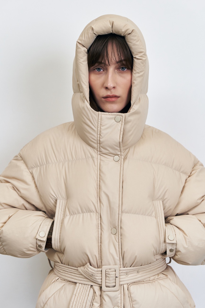 Hooded Quilted Goose Down Jumper , Ivory